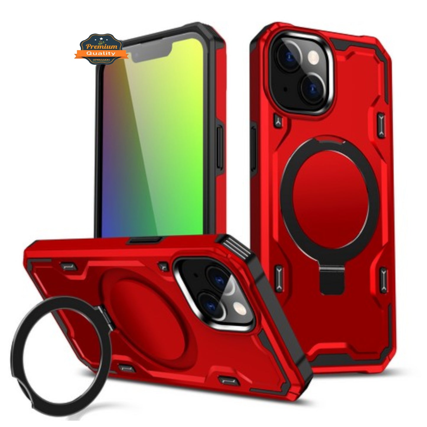 For Apple iPhone 15 Pro (6.1") Hybrid Magnetic Ring Stand Invisible Foldable Military Grade Shockproof Fit with Magsafe Phone Case Cover