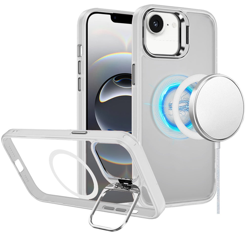 For Apple iPhone 16e (E edition) Heavy Duty Metallic Hybrid Tough TPU with Camera Ring Stand, MagSafe Compatible, Rugged Drop Protection Case Cover
