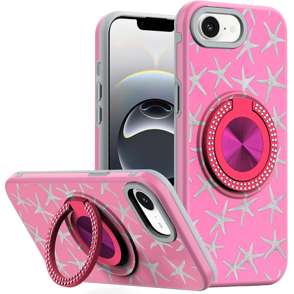 For Samsung Galaxy A36 Pattern Design Hybrid with Invisible Ring Stand & Magnetic Back, Shockproof Protective Grip Case Cover