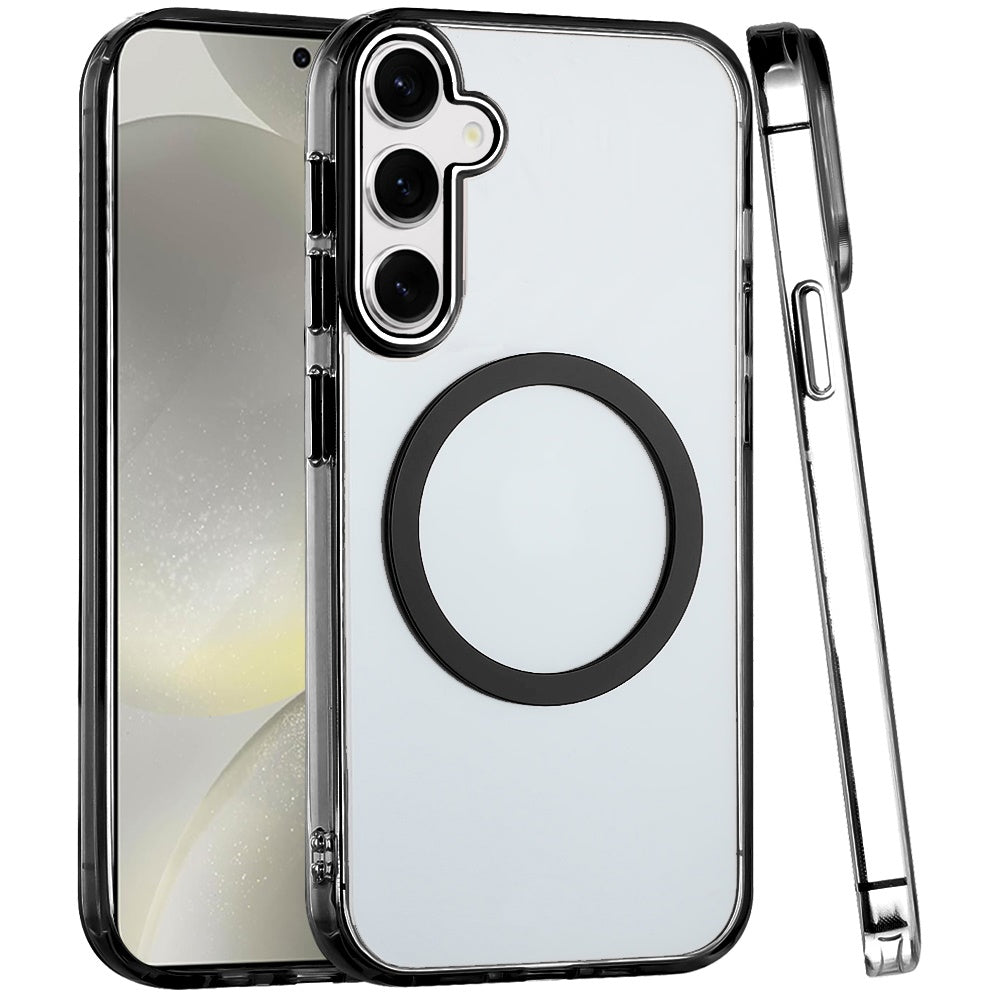 For Samsung Galaxy S25+ /S25 Plus /S24+ Plus Transparent Back Hybrid Case - Magnetic Circle, Color Frame, Metal Buttons, MagSafe Compatible Case Cover