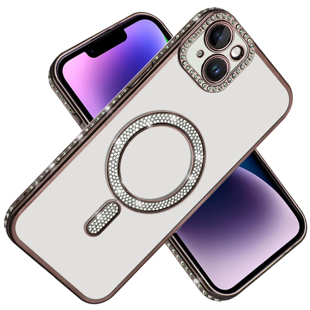 For Apple iPhone 11 Bling Case with Diamond Magnetic Circle, Transparent Slim Shockproof Hybrid Slim Fit Case Cover