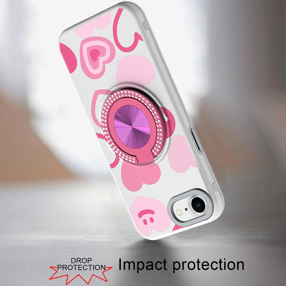 For Apple iPhone 16e Pattern Design Hybrid with Invisible Ring Stand & Magnetic Back, Shockproof Protective Grip Case Cover
