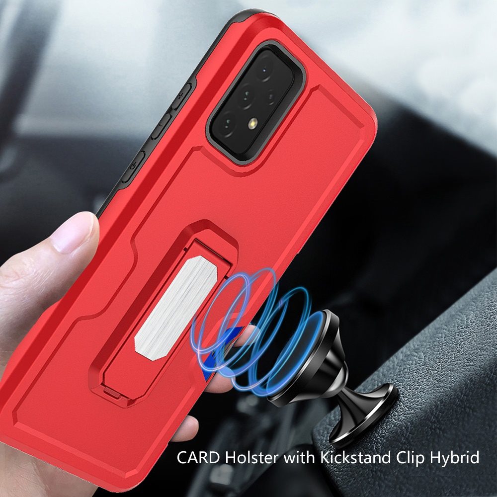 For Samsung Galaxy A16 5G Full-Body Hybrid Heavy Duty Armor Case with Belt Clip Holster, Credit Card Holder & Kickstand Case Cover Red