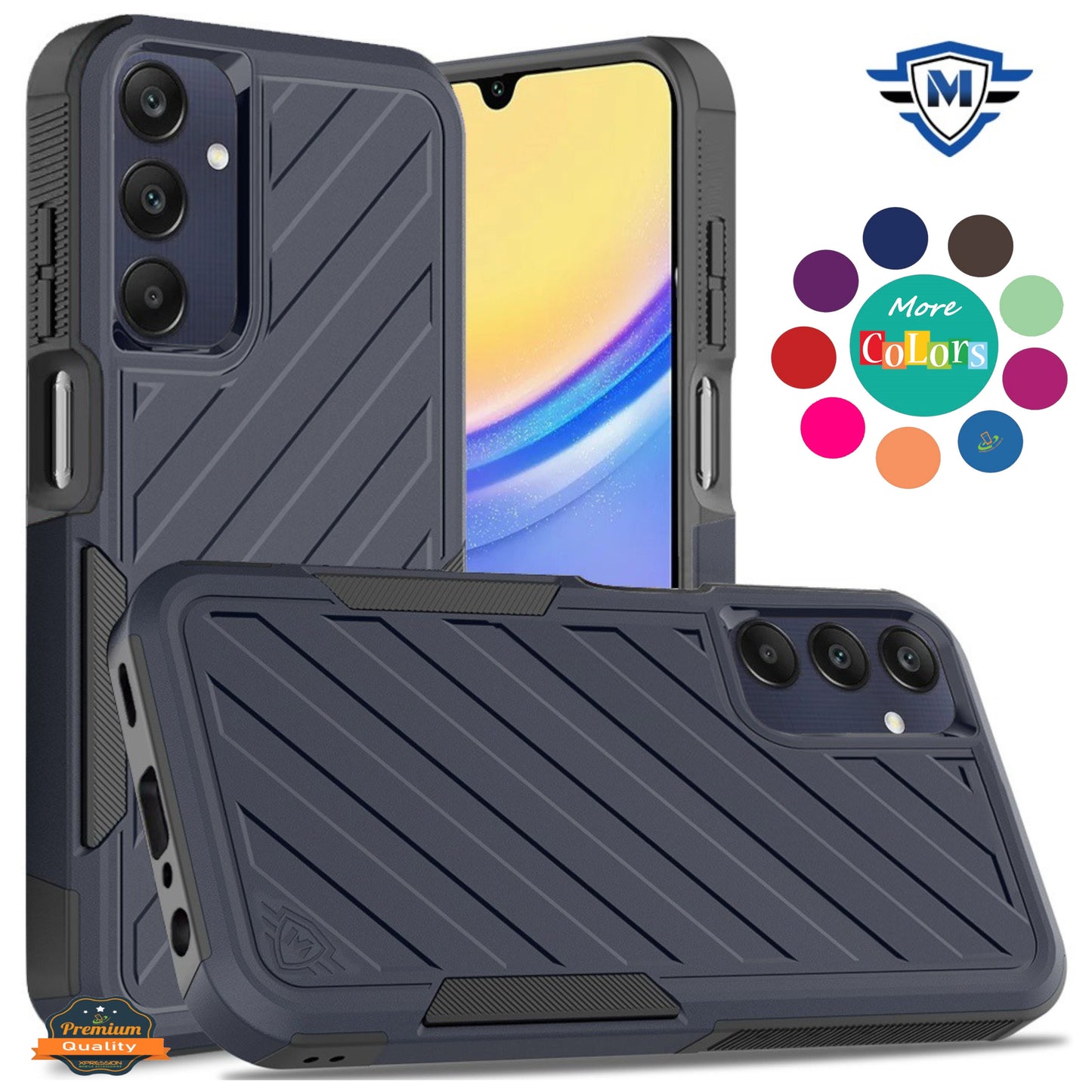 For Samsung Galaxy A16 5G Premium Design Hybrid lined Shockproof Rugged Textured 2in1 Hard PC & Silicone TPU Non Slip Tough Case Cover