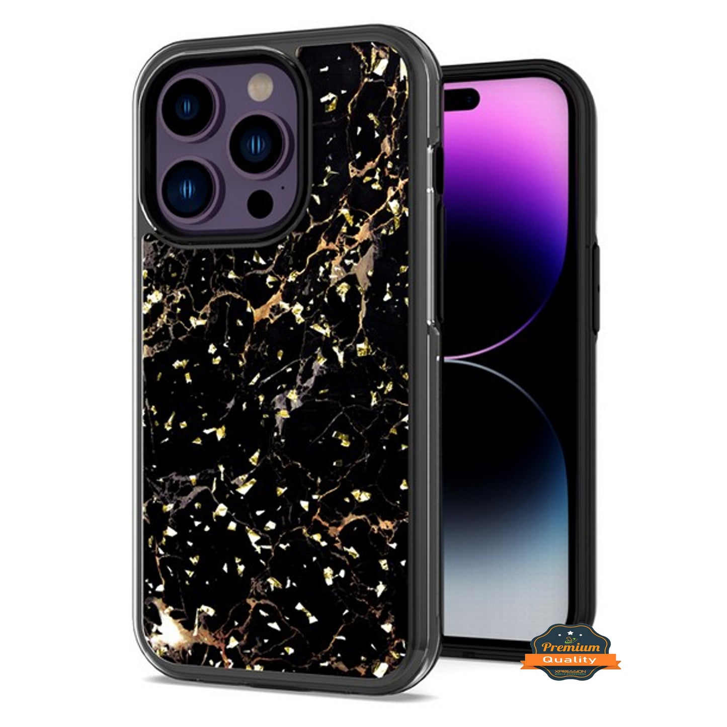 For Apple iPhone 15 Pro Max (6.7") Pattern Design Bling Glitter Shockproof Hybrid Soft TPU Frame and Hard Back Slim Phone Case Cover