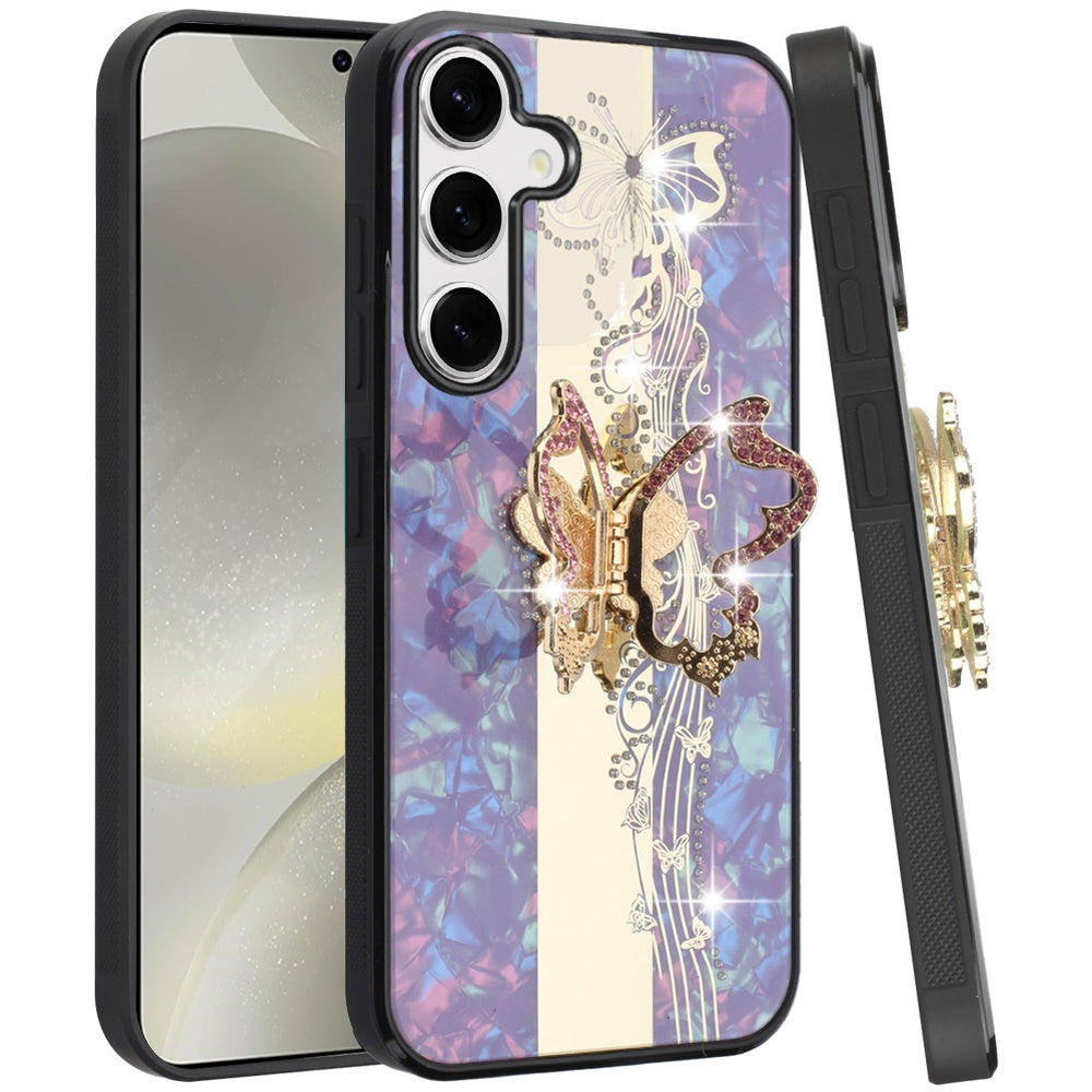 For Samsung Galaxy S25+ /S25 Plus /S24+ Plus Diamonds 3D Fashion Bling Sparkly Glitter Ornaments Engraving Hybrid with Ring Stand Case Cover