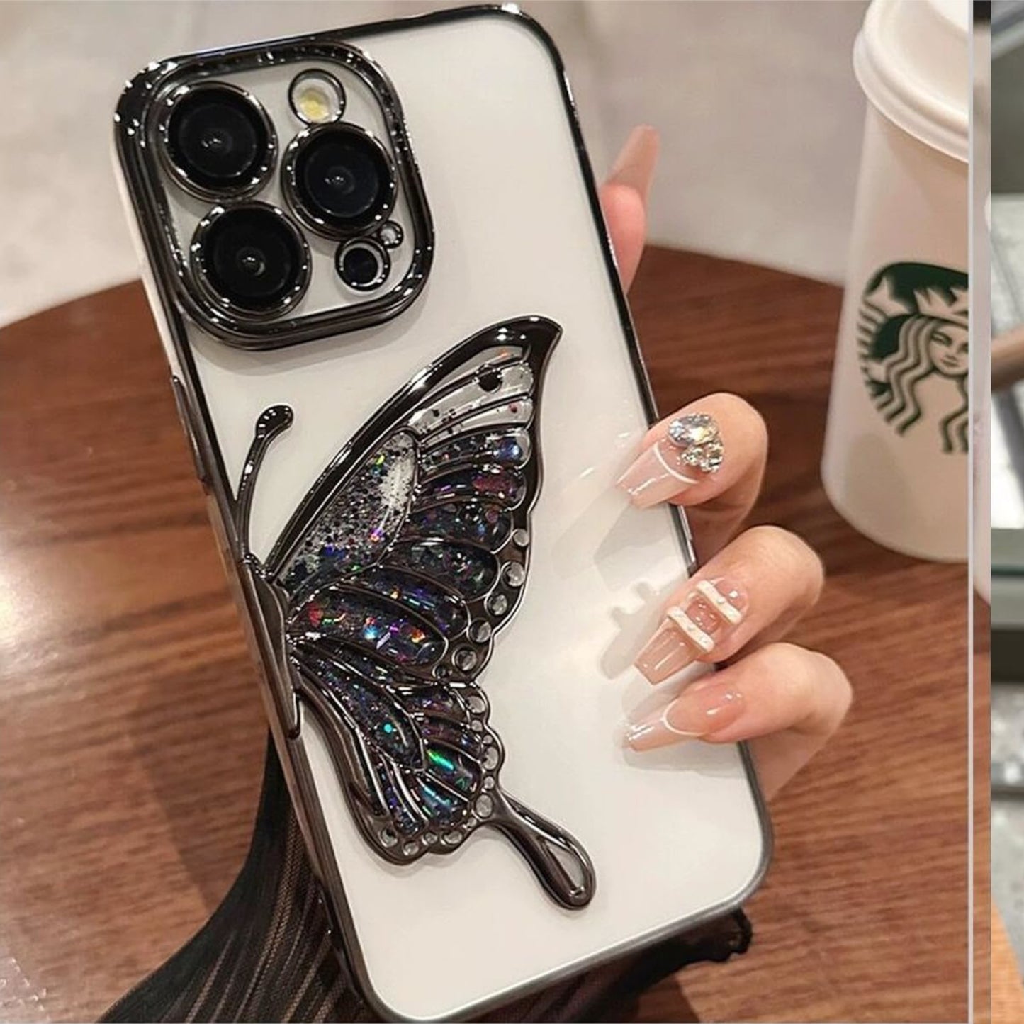 For Samsung Galaxy A16 Glitter 3D Butterfly Bling Case, Chrome Electroplate Sparkle Liquid Flowing Plating Hybrid Bumper Case Cover