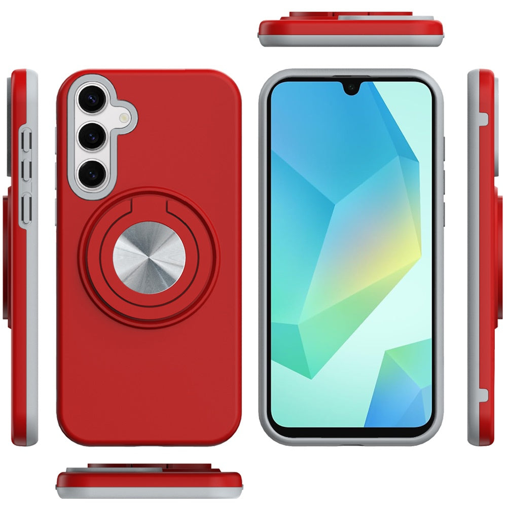 For Samsung Galaxy A16 Metal Matte Hybrid with Invisible Rotational Ring Stand, Car Mount Friendly, Military Grade Slim Fit Sturdy Case Cover