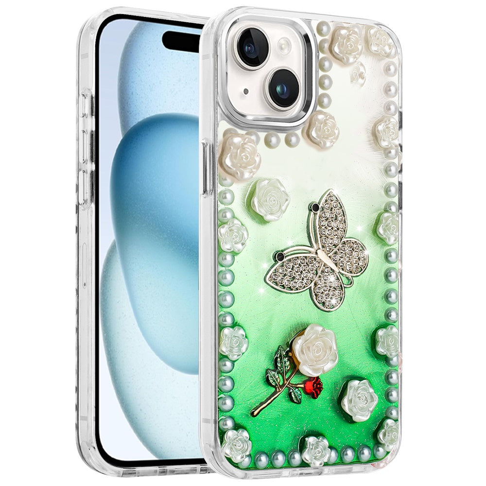 For Samsung Galaxy A36 Bling Fashion Design with 3D Pearls Epoxy Glitter Ornaments Chrome Edge Hard Slim PC Case Cover