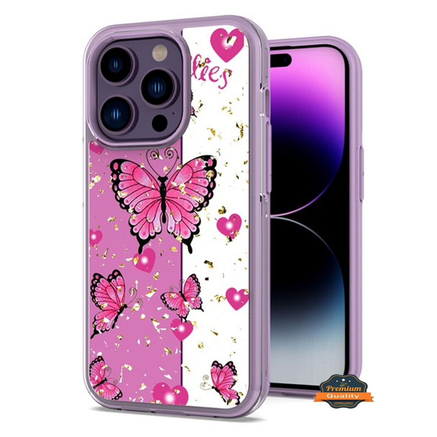 For Apple iPhone 15 Pro Max (6.7") Pattern Design Bling Glitter Shockproof Hybrid Soft TPU Frame and Hard Back Slim Phone Case Cover