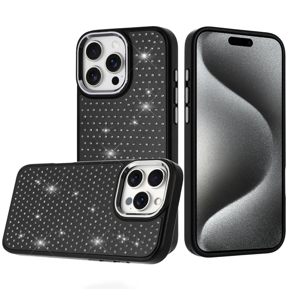 For Samsung Galaxy A16 5G Bling Diamond Metallic, Full Sparkle Chrome Edged Hybrid Protective Shockproof Case Cover