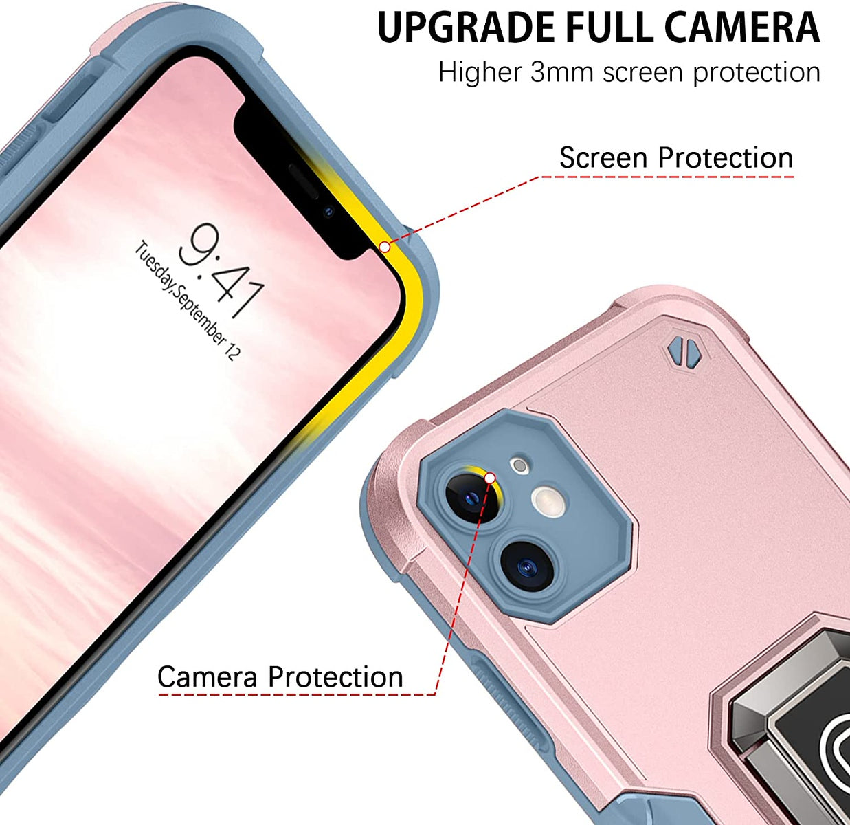 For Gabb Phone 4 Pro Heavy Duty Hybrid 2in1 Hard PC & TPU Rugged Bumper Shockproof with Magnetic Ring Kickstand Case Cover Black