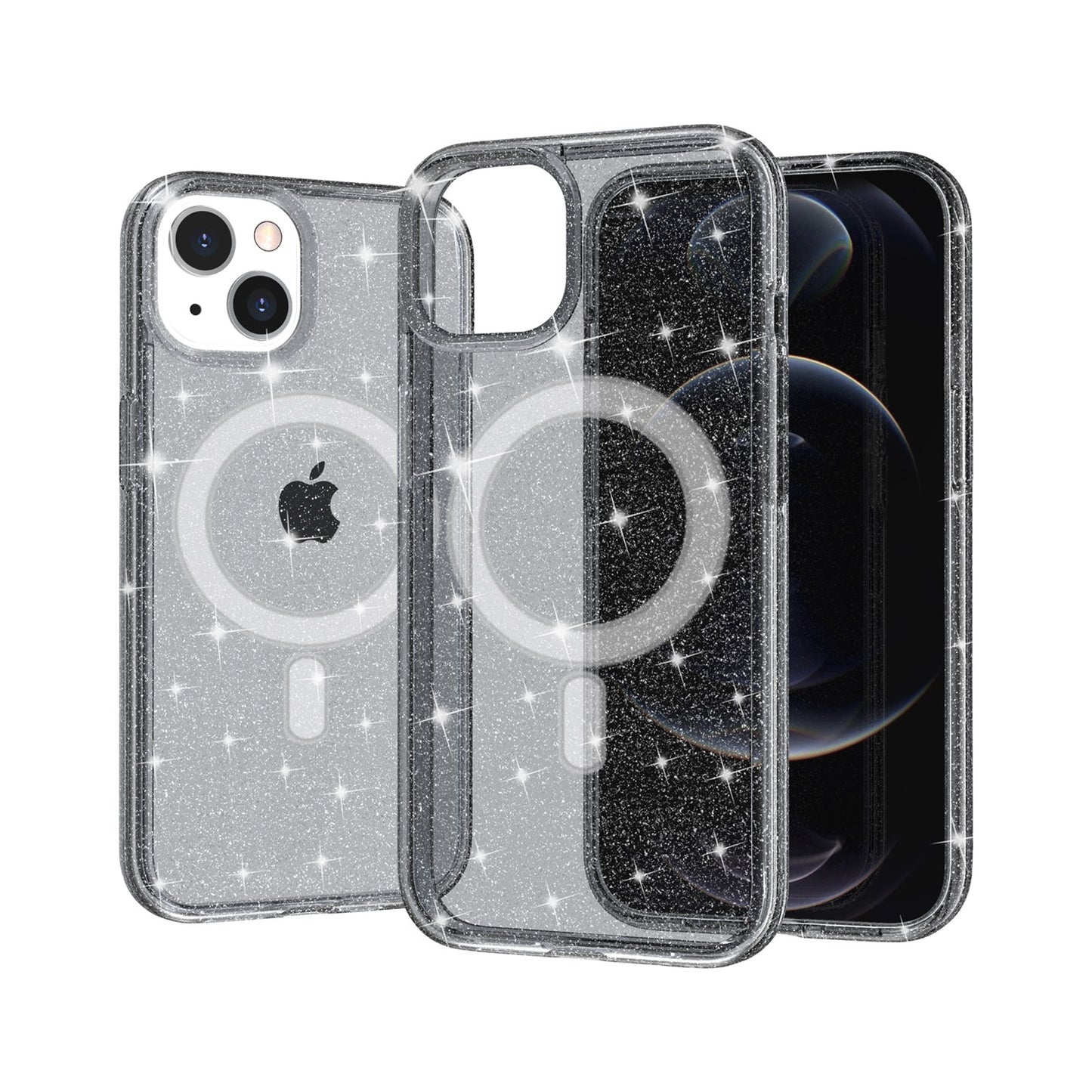 For Apple iPhone 16 Pro (6.3") MagSafe Compatible Glitter Shiny Sparkle Bling TPU Rubber Hard PC Back Hybrid Frame Case Cover