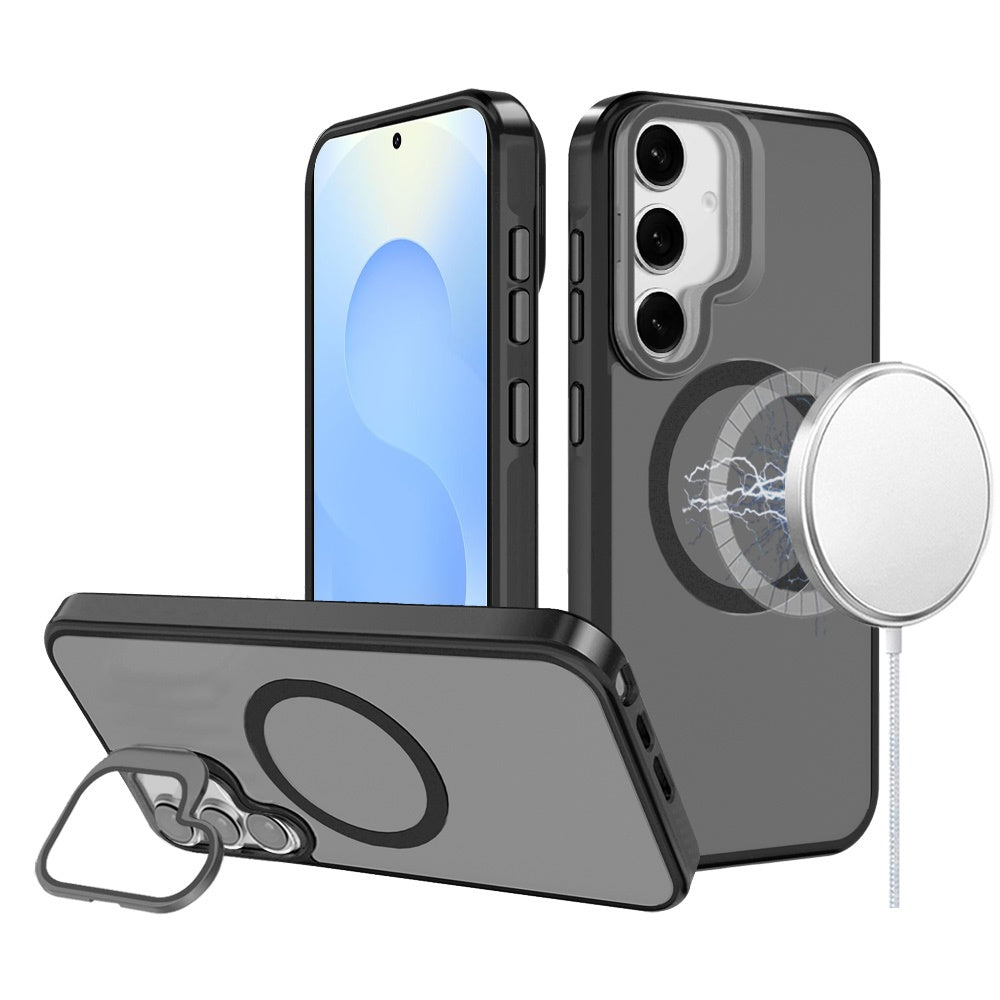 For Apple iPhone 16 Pro (6.3") Tough HQ Hybrid Case with Aluminum Frame Camera Stand, Compatible with MagSafe, Translucent Matte Shockproof Case Cover