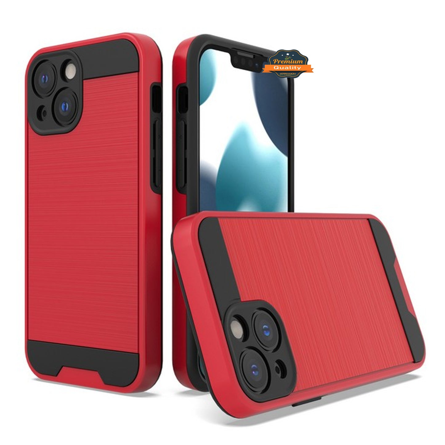 For Apple iPhone 15 Pro (6.1") Slim Fit Rugged TPU + Hard PC Brushed Metal Texture Hybrid Dual Layer Armor Shockproof Phone Case Cover