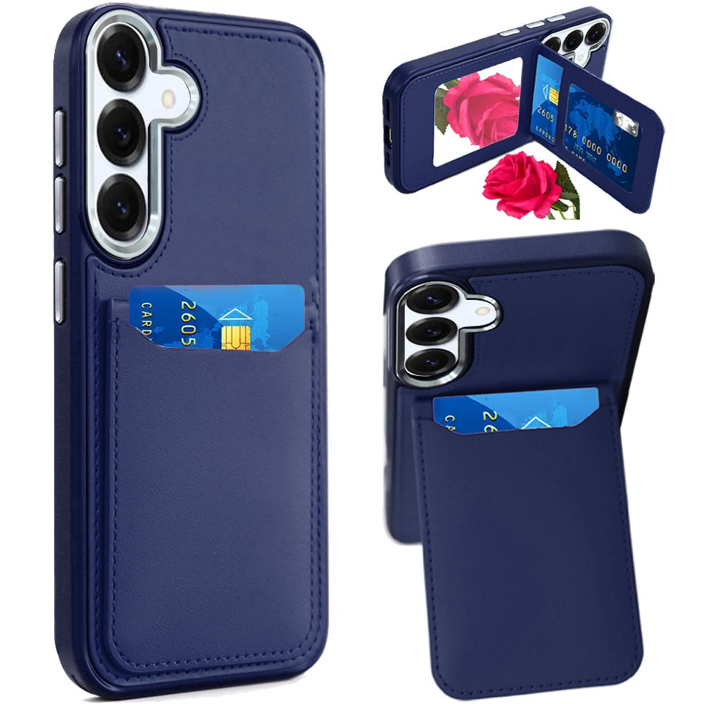 For Samsung Galaxy A16 PU Leather Wallet Cover with Credit Card Holder, Kickstand & Mirror Inside Slim Fit TPU & PC Hybrid Design Case Cover