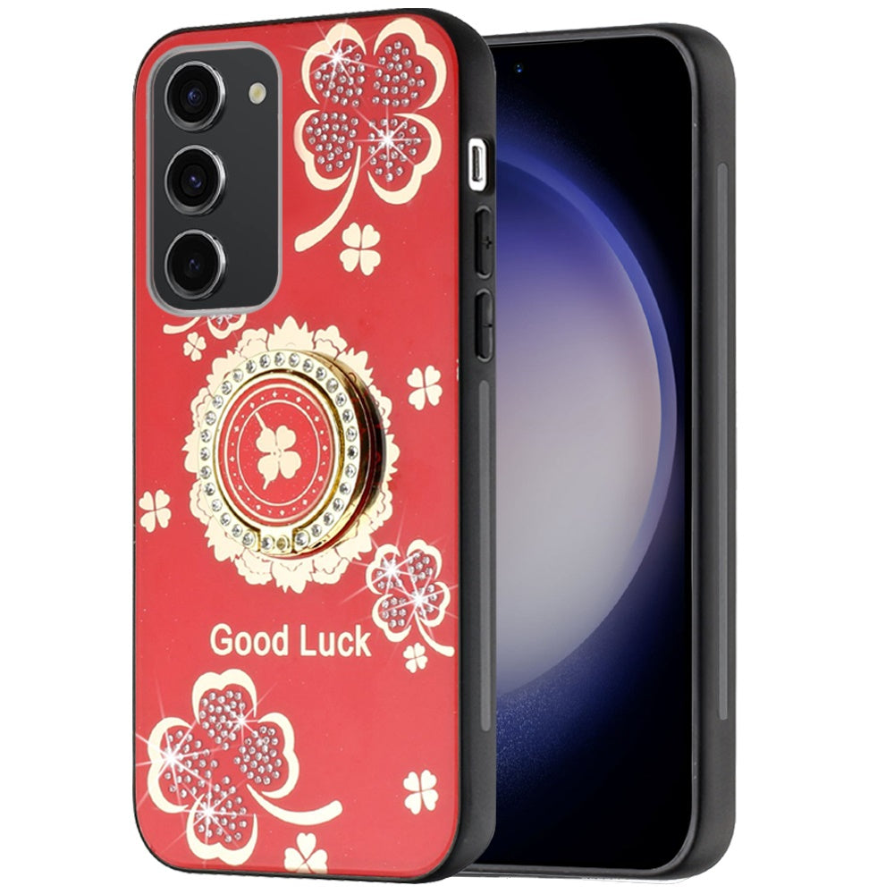 For Samsung Galaxy A16 5G Diamond Bling Sparkly 3D Ornaments Engraving Hybrid with Ring Stand Fashion Case Cover