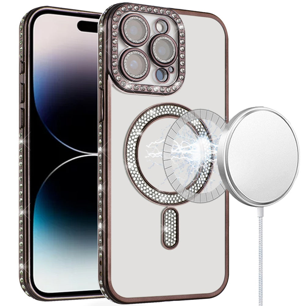 For Apple iPhone 11 Bling Case with Diamond Magnetic Circle, Transparent Slim Shockproof Hybrid Slim Fit Case Cover