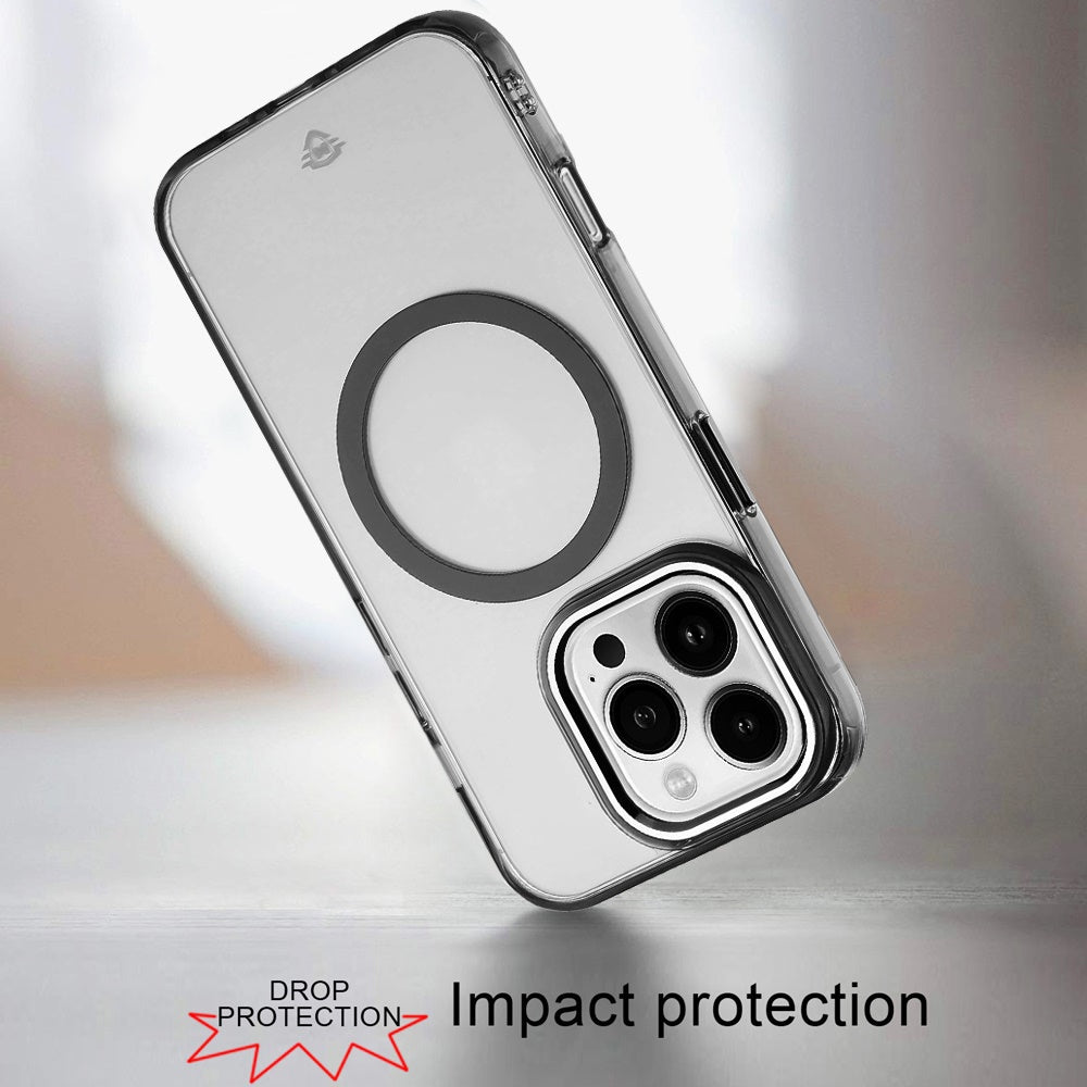 For Apple iPhone 16 Pro (6.3") Transparent Back Hybrid Case - Magnetic Circle, Color Frame, Metal Buttons, MagSafe Compatible Case Cover