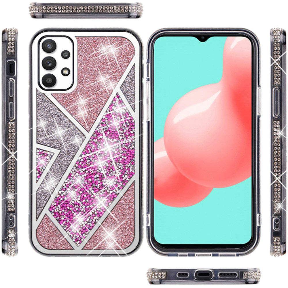 For Apple iPhone 16 Pro (6.3") Cute Fancy Glitter Bling Diamond Rhinestone Sparkly Bumper Fashion Shiny Hybrid Rugged TPU Case Cover Rose Pink