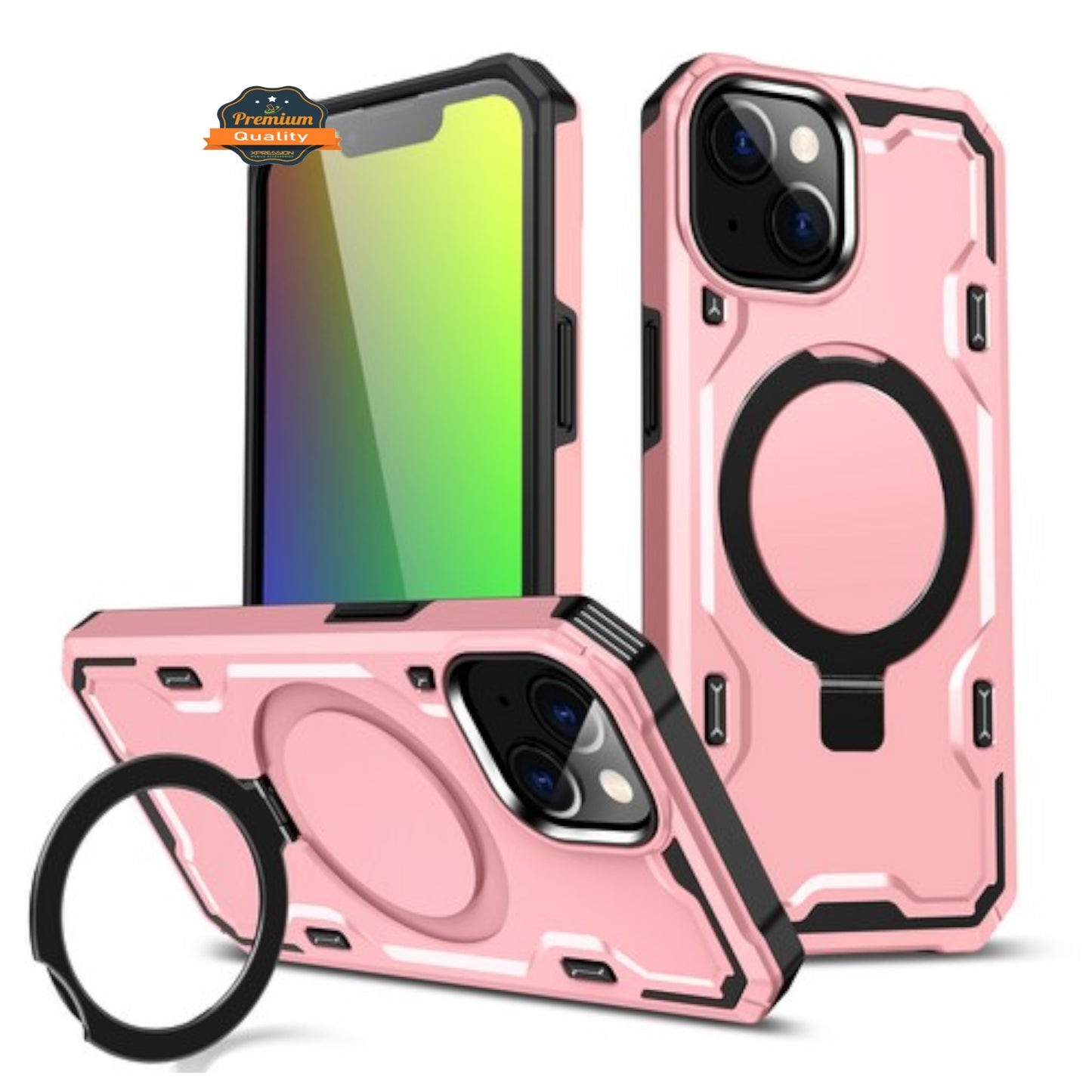 For Apple iPhone 15 Pro (6.1") Hybrid Magnetic Ring Stand Invisible Foldable Military Grade Shockproof Fit with Magsafe Phone Case Cover