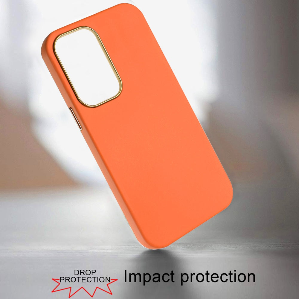 For Samsung Galaxy A06 Slim Classic Hybrid Around Rubber Gummy Gel Slick Hard PC Silicone TPU Chromed Button Case Cover