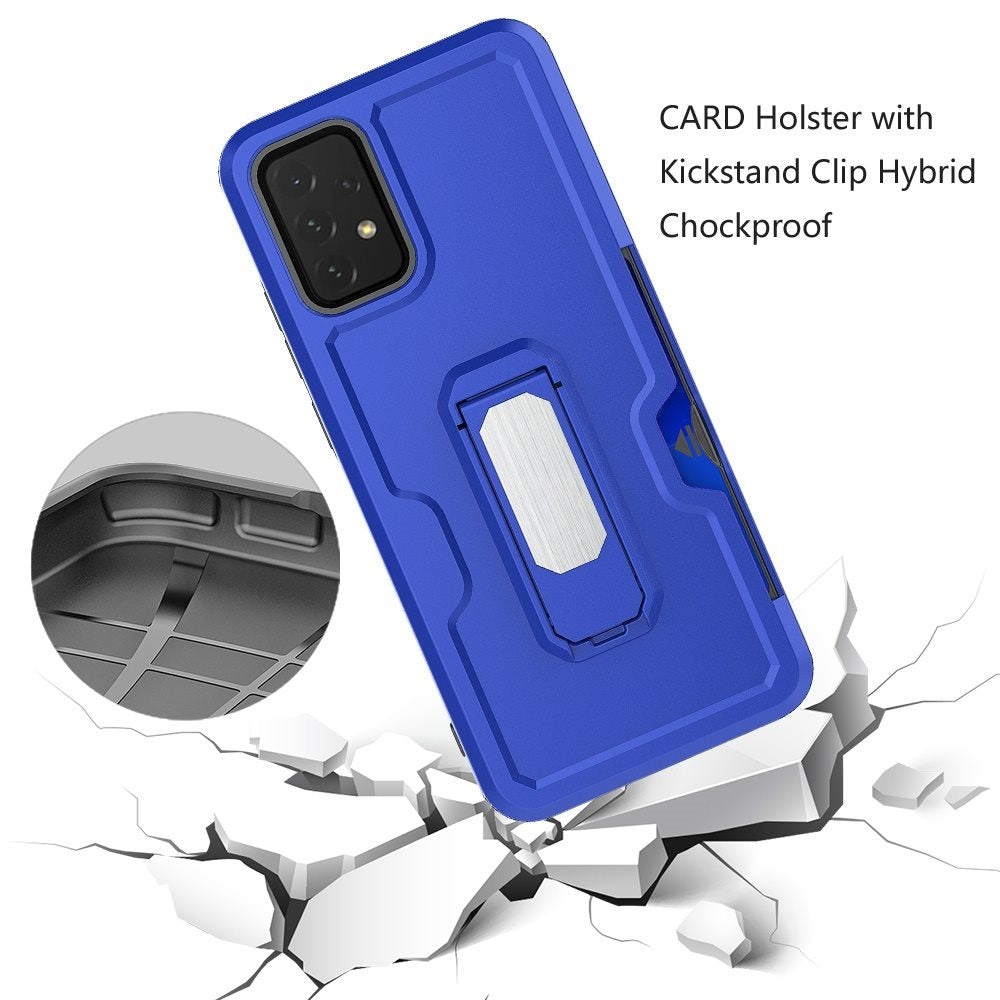 For Samsung Galaxy A16 5G Full-Body Hybrid Heavy Duty Armor Case with Belt Clip Holster, Credit Card Holder & Kickstand Case Cover Blue
