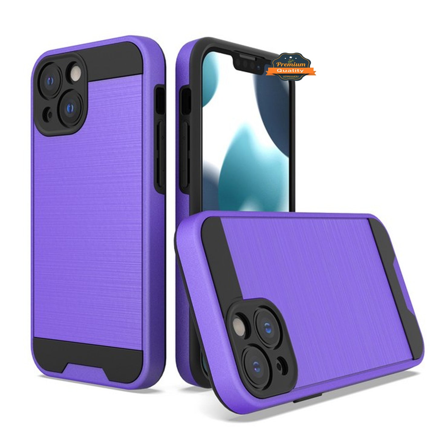 For Apple iPhone 15 Pro Max (6.7") Slim Rugged TPU + Hard Brushed Metal Texture Hybrid Dual Layer Armor Shockproof Phone Case Cover