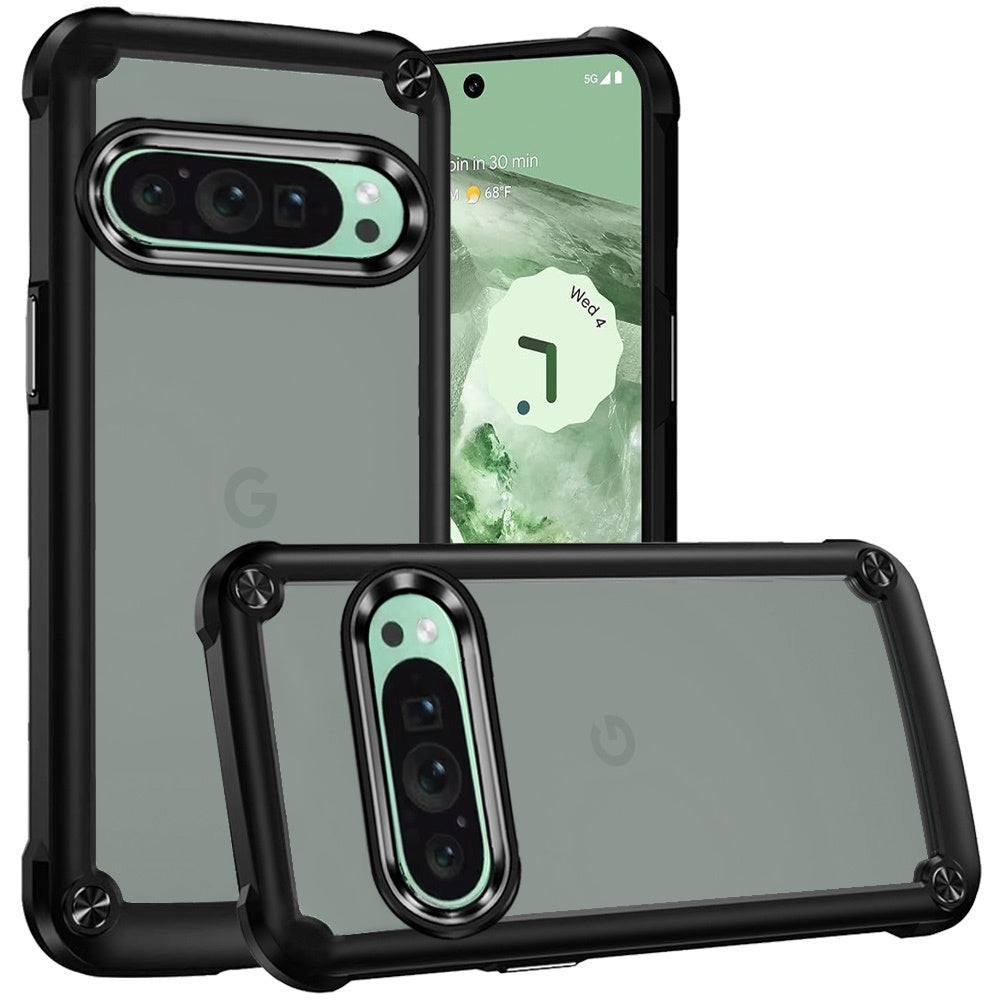 For Samsung Galaxy A26 Hybrid Transparent Rubber with Metal Buttons & Camera Edges Hard TPU Corner Frame Bumper Case Cover