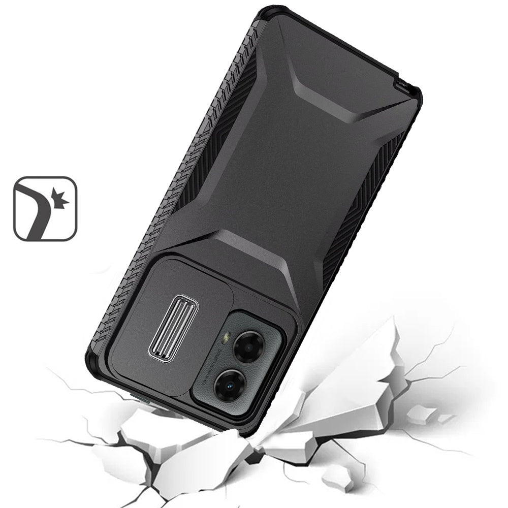 For Samsung Galaxy A16 5G Slim Fit Shockproof Hybrid with Slide Camera Window Covering, Rugged Tpu Silicone Hard PC Bumper Case Cover Black
