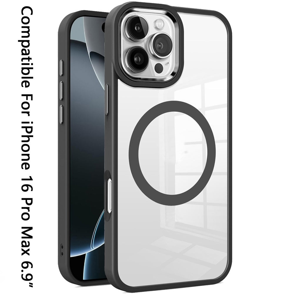 For Apple iPhone 16 Pro Max (6.9") MagSafe Compatible Transparent Greatest Clear Acrylic with Color Frame Thick Hybrid TPU Hard Case Cover