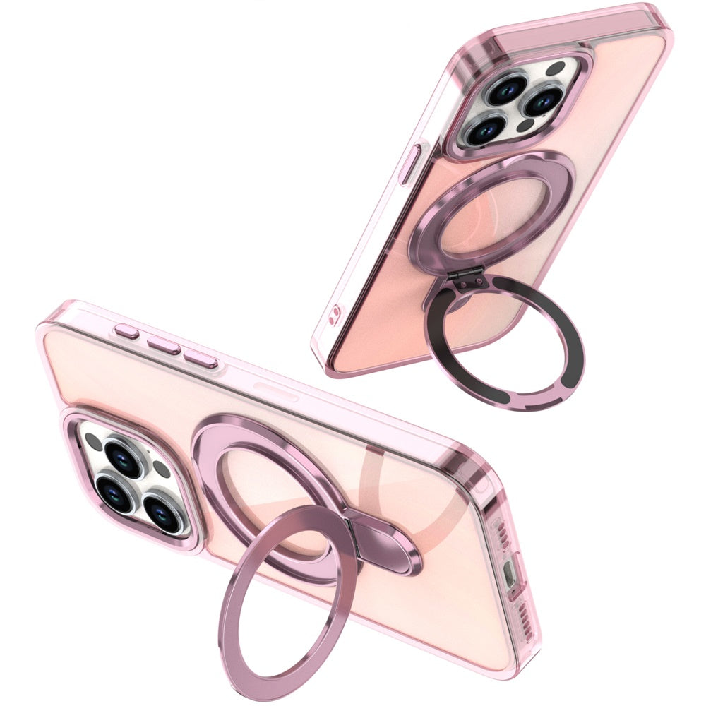 For Samsung Galaxy S25 Ultra Chrome Hybrid with Rotating Magnetic Circle Ring Stand, Slim Shockproof Hybrid Case Cover