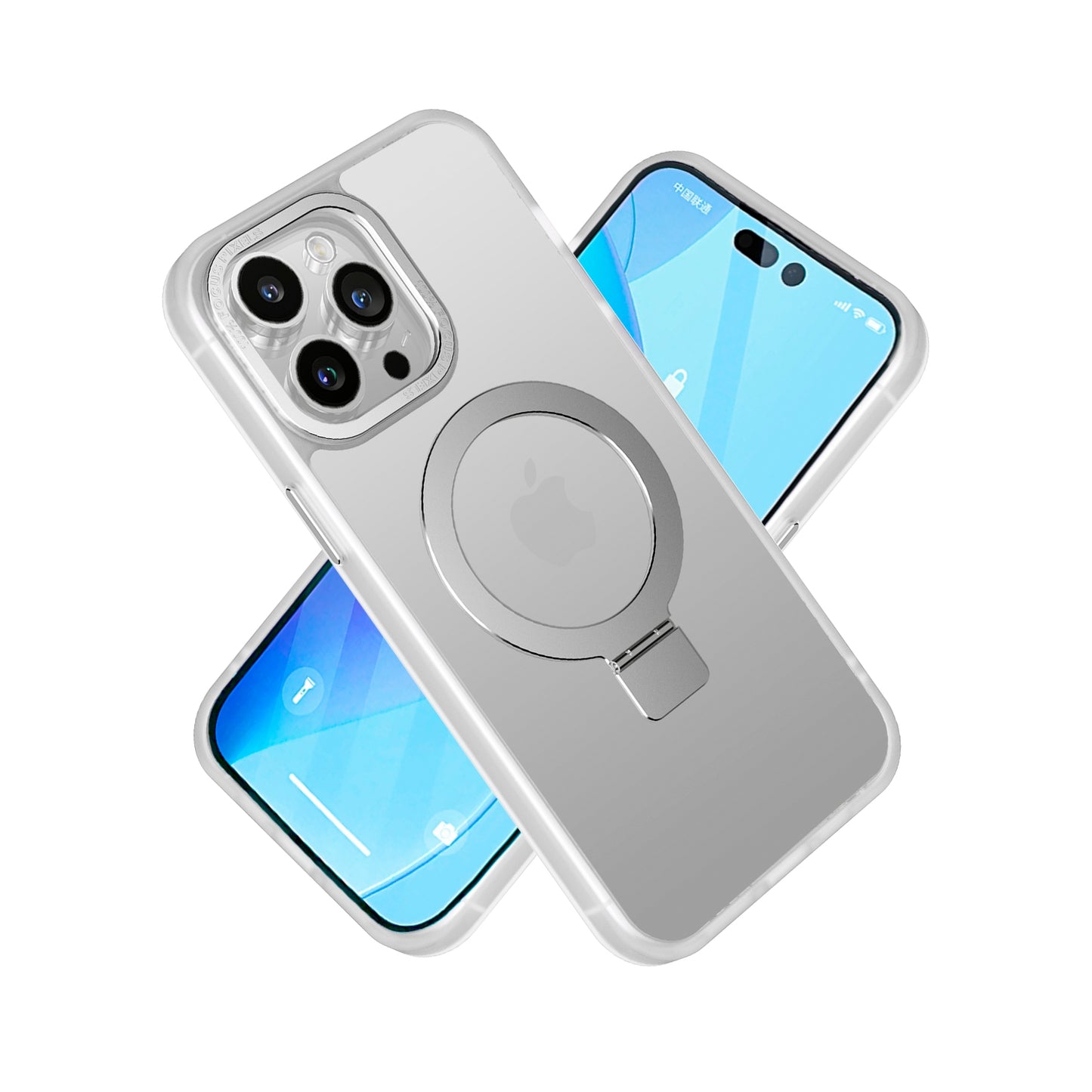 For Apple iPhone 16 Plus (6.7") Magnetic Metal Matte Built-in Compatible with MagSafe Stand Hybrid Shock Armor TPU Case Cover Clear