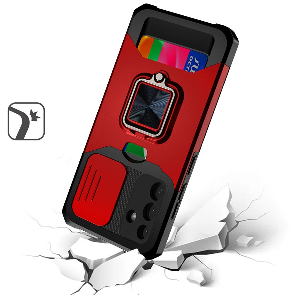 For Samsung Galaxy A36 Wallet Case with Ring Stand & Slide Camera Cover Back Credit Card Slot Holder, Military Grade Case Cover
