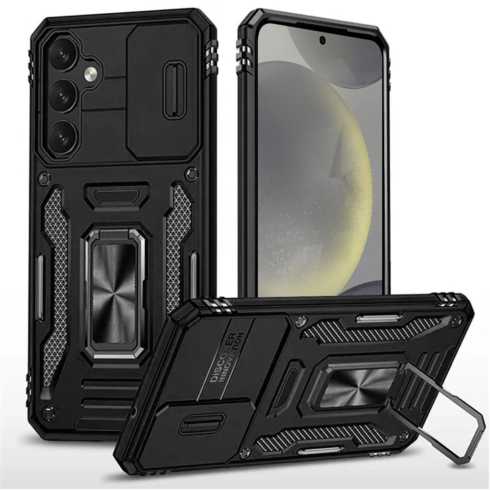 For Samsung Galaxy S25+ /S25 Plus /S24+ Plus Tough Hybrid Case with Movable Camera Window & Metal Ring Stand Shockproof Case Cover