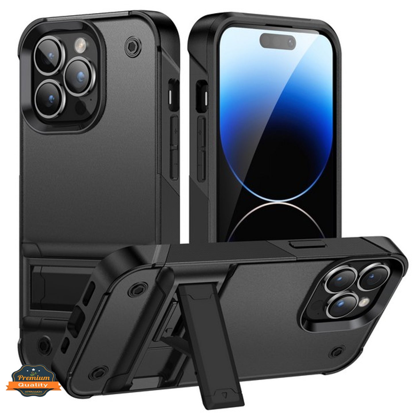 For Apple iPhone 15 Pro Max (6.7") Heavy Duty with Kickstand Stand Hybrid Military Armor Durable Shockproof Bumper Phone Case Cover