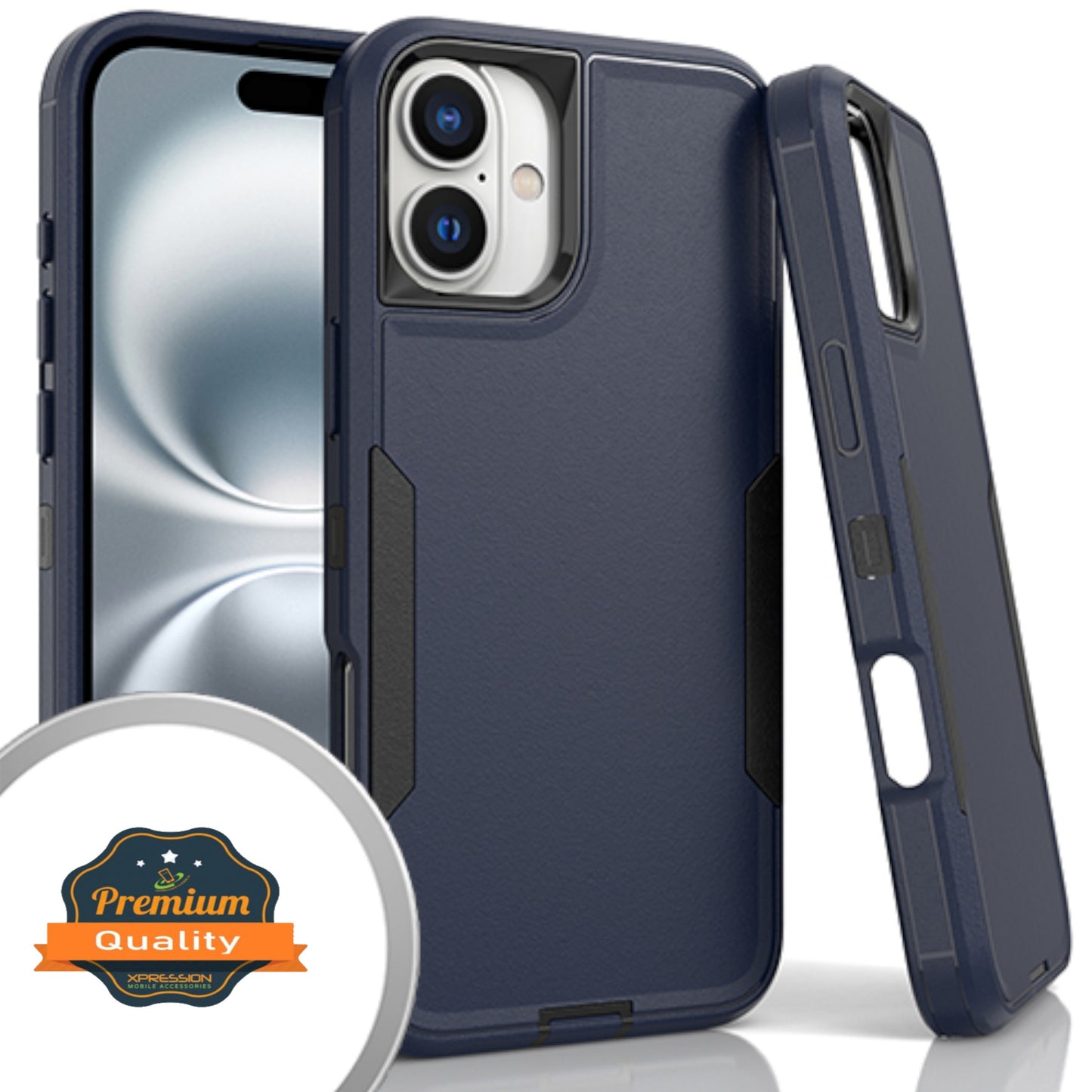 For Apple iPhone 16 (6.1") Tough Hybrid Shockproof Silicone Rubber TPU + Hard PC Heavy Duty Three Layer Armor Protection Case Cover