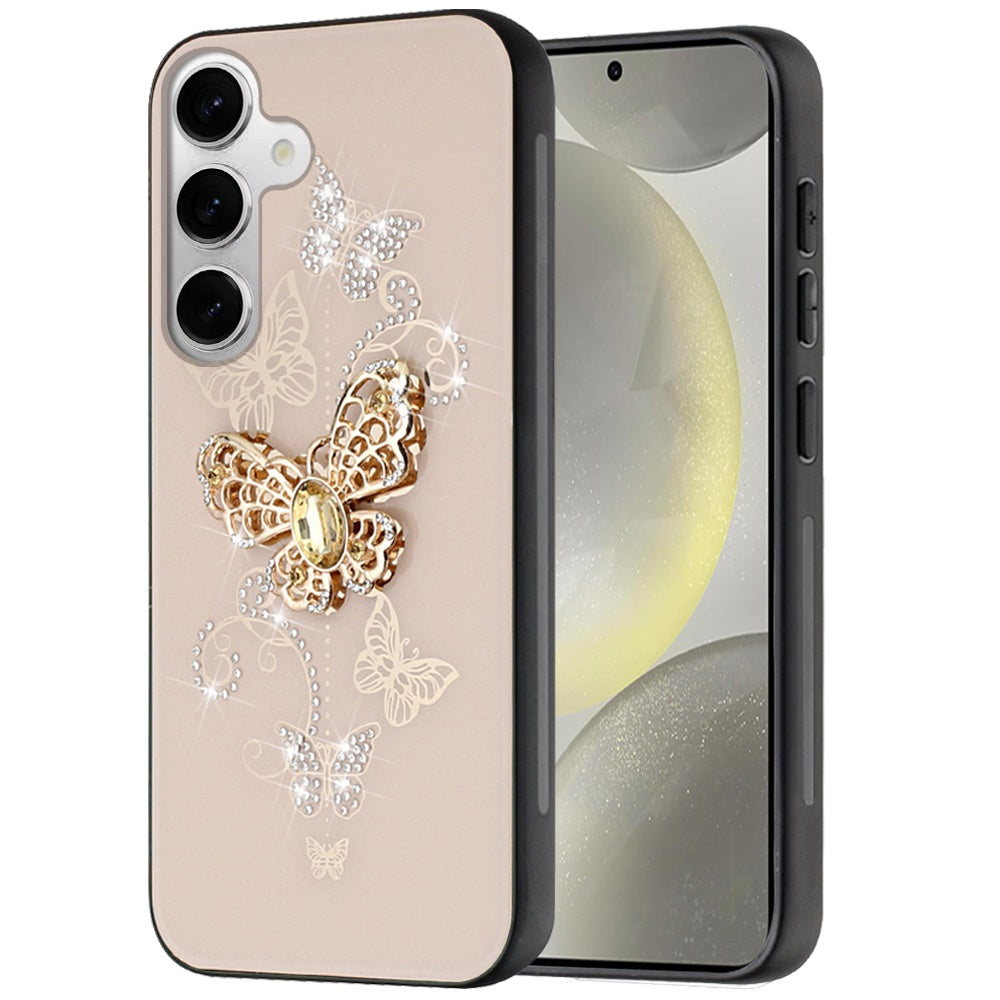For Samsung Galaxy S25+ /S25 Plus /S24+ Plus Diamonds 3D Fashion Bling Sparkly Glitter Ornaments Engraving Hybrid with Ring Stand Case Cover