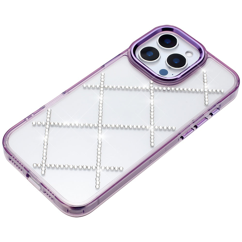 For Apple iPhone 15 Pro Max Gem Glitter Diamond Bling Clear Hybrid TPU Cover, Colorful Shockproof Protective Back, Slim Fit for Women Girls Case Cover