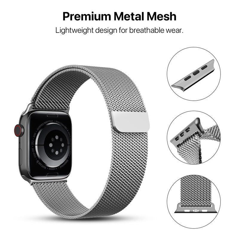 echelon Ironclad Stainless Steel Loop for Apple Watch Series 9 45mm/Watch Series 10 46mm / Watch SE (2022) 44mm - Silver, Apple Watch Accessories