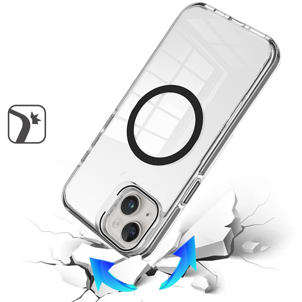 For Samsung Galaxy A06 Built-in Camera Kick-Stand, Compatible with MagSafe, Transparent Colorful Edged Tough Hybrid TPU Case Cover Clear Black