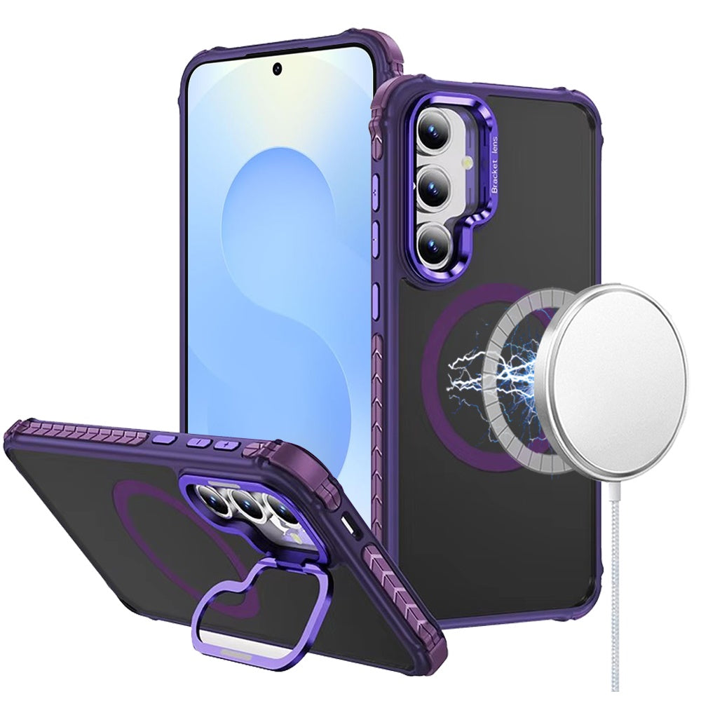 For Samsung Galaxy S25+ /S25 Plus /S24+ Plus Hybrid Metal Camera Stand Ring Sturdy, Compatible with MagSafe, Matte Hard TPU Colorful Edge Case Cover