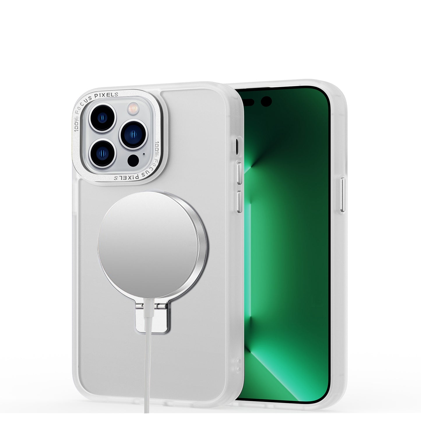 For Apple iPhone 16 Plus (6.7") Magnetic Metal Matte Built-in Compatible with MagSafe Stand Hybrid Shock Armor TPU Case Cover Clear