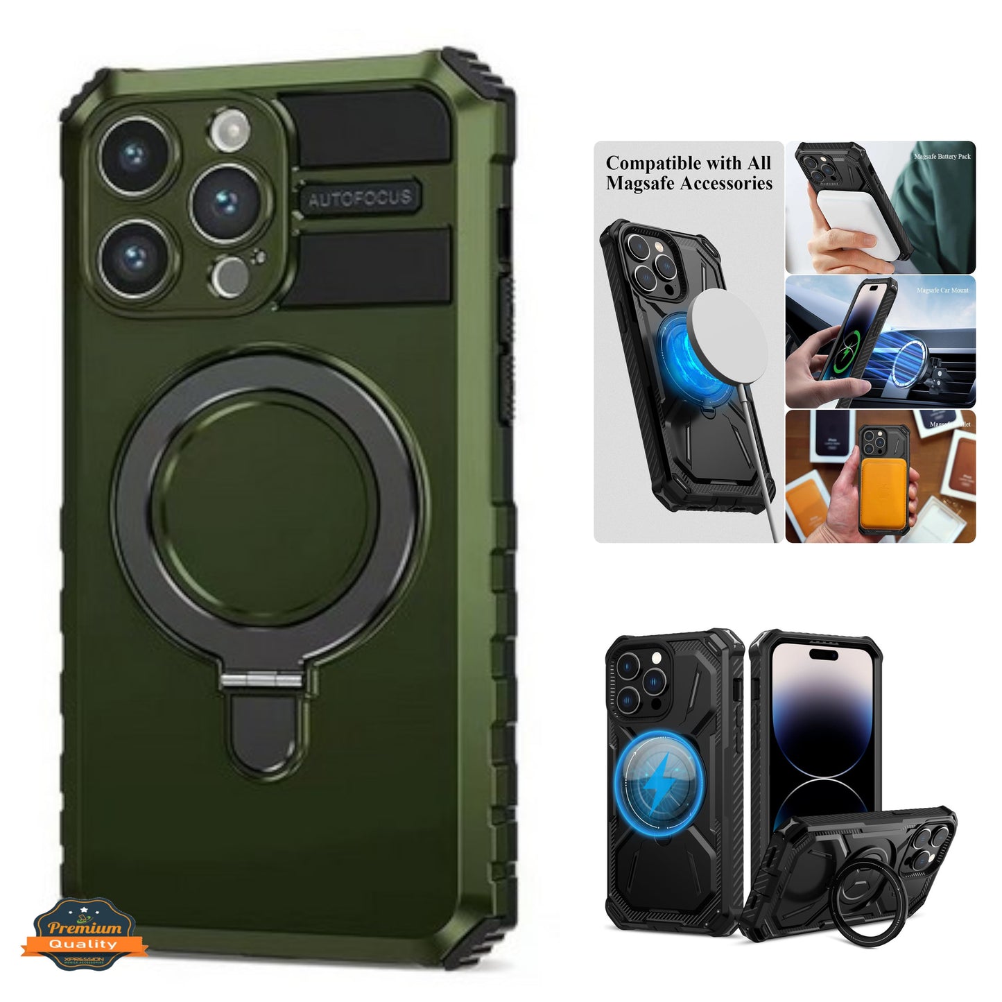 For Apple iPhone 16 Pro (6.3") Hybrid Bumper Invisible Stand Compatible with Magsafe 360° Ring Kickstand Shockproof Case Cover