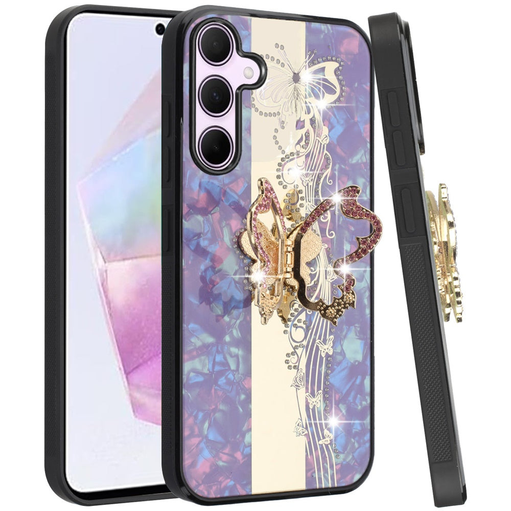 For Samsung Galaxy A36 Diamonds 3D Fashion Bling Sparkly Glitter Ornaments Engraving Hybrid with Ring Stand Case Cover