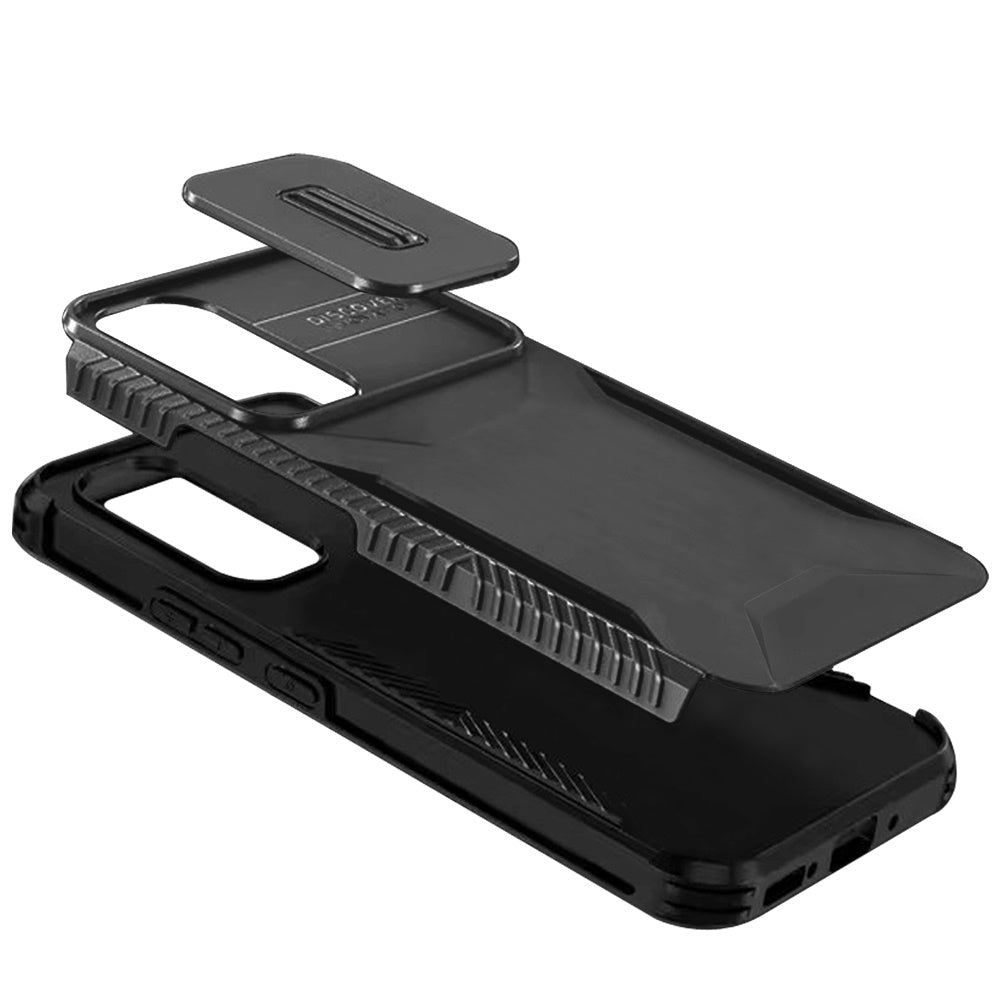 For Samsung Galaxy A16 5G Slim Fit Shockproof Hybrid with Slide Camera Window Covering, Rugged Tpu Silicone Hard PC Bumper Case Cover Black