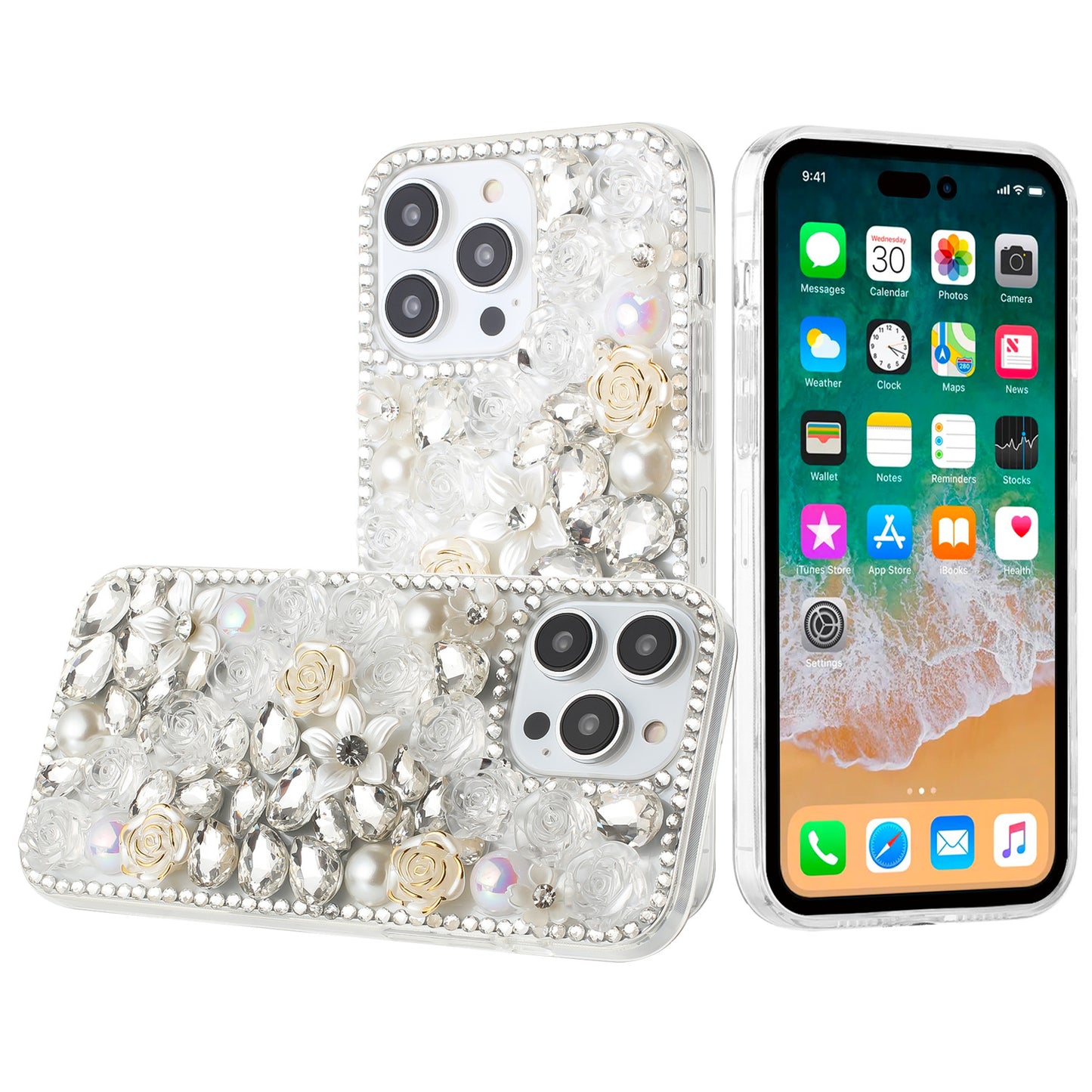 For Samsung Galaxy Z Fold 7 Fashion Rose Flower Floral Bling Crystal 3D Full Diamonds Pearl Sparkle Rhinestone Glitter Hybrid Case Cover