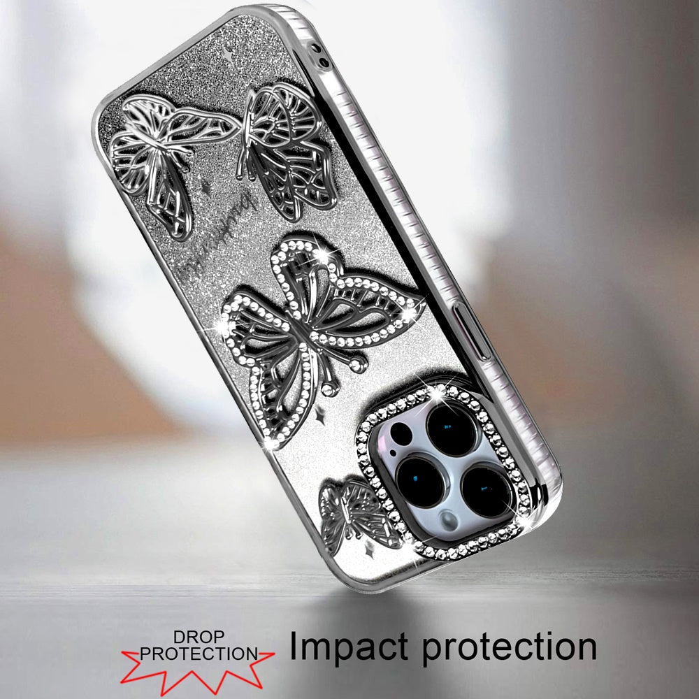 For Samsung Galaxy A16 Luxury Butterfly Sparkle Glitter Diamond Crystal Rhinestone Shimmer Bling Plating Thick TPU Hard PC Case Cover