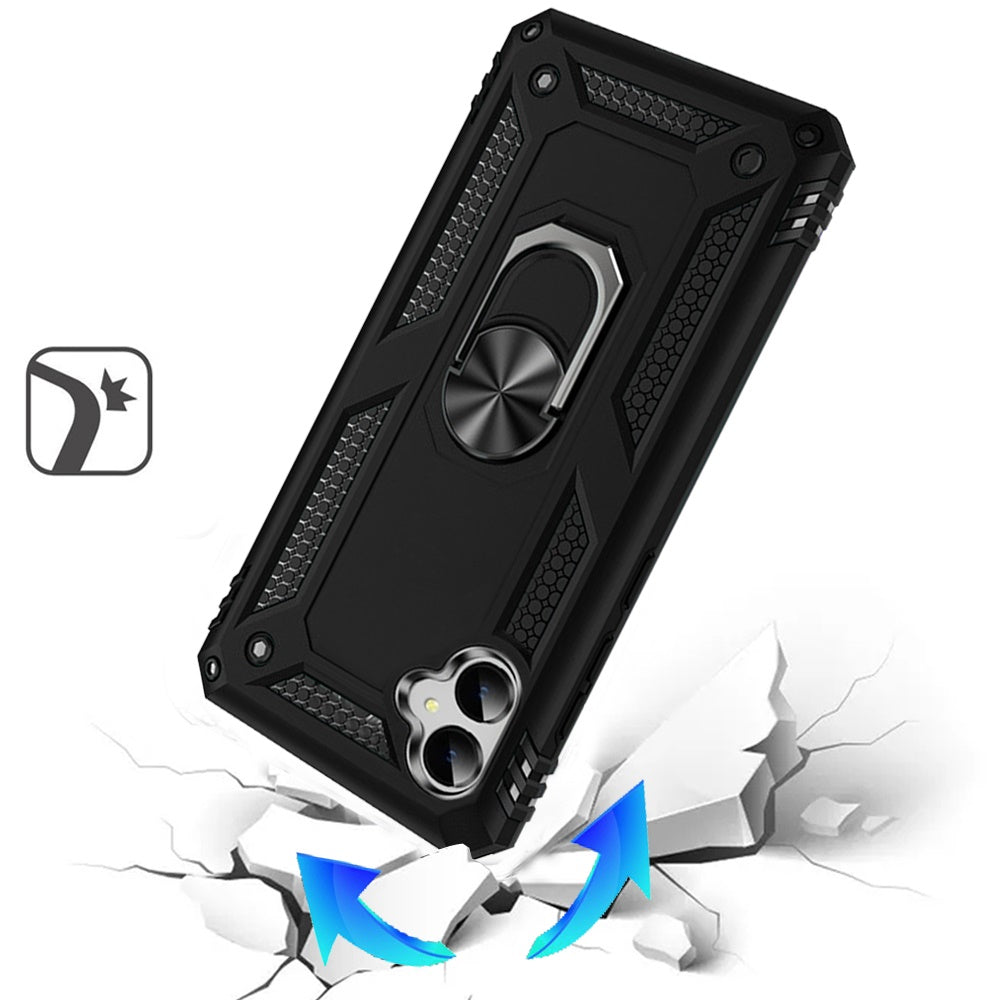 For Samsung Galaxy A06 Hybrid Combo Belt Clip Holster Ring Stand Holder, Military Grade Fit Magnetic Car Mount Shockproof Case Cover Black