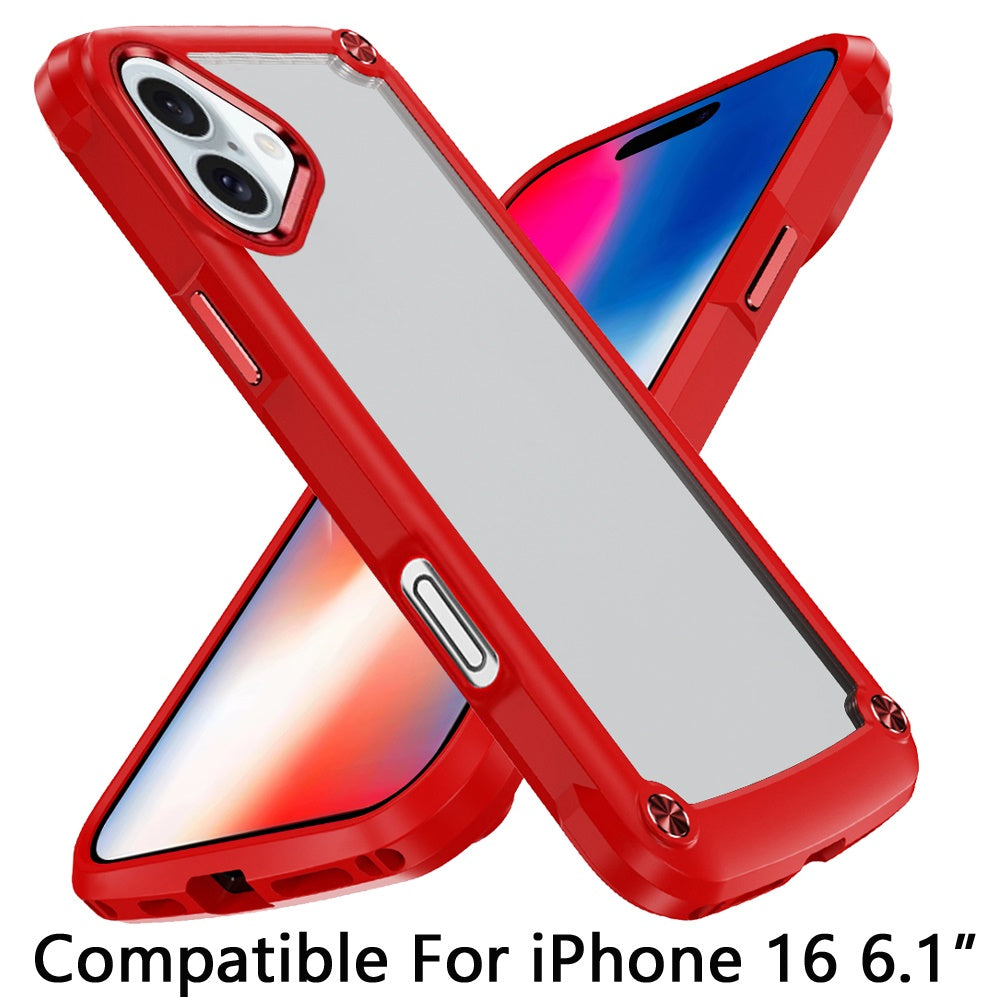 For Samsung Galaxy A16 5G Hybrid Transparent Rubber with Metal Buttons & Camera Edges Hard TPU Corner Bumper Case Cover